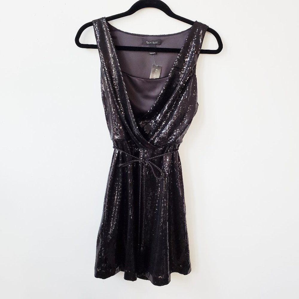 White House Black Market Sleeveless Mini Sequin Dress, Black, 0